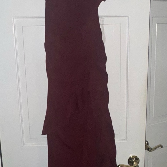 12th Tribe Burgundy Backless Ruffle Dress - Picture 3 of 5